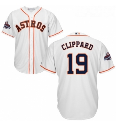 Youth Majestic Houston Astros 19 Tyler Clippard Authentic White Home 2017 World Series Champions Cool Base MLB Jersey 