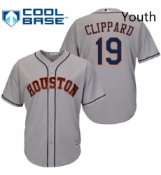 Youth Majestic Houston Astros 19 Tyler Clippard Replica Grey Road Cool Base MLB Jersey 