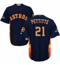 Youth Majestic Houston Astros 21 Andy Pettitte Authentic Navy Blue Alternate 2018 Gold Program Cool Base MLB Jersey