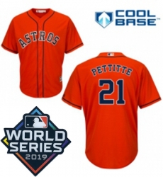 Youth Majestic Houston Astros 21 Andy Pettitte Orange Alternate Cool Base Sitched 2019 World Series Patch Jersey
