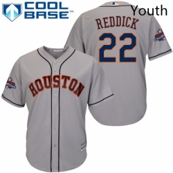 Youth Majestic Houston Astros 22 Josh Reddick Authentic Grey Road 2017 World Series Champions Cool Base MLB Jersey