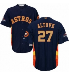 Youth Majestic Houston Astros 27 Jose Altuve Authentic Navy Blue Alternate 2018 Gold Program Cool Base MLB Jersey