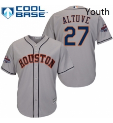 Youth Majestic Houston Astros 27 Jose Altuve Replica Grey Road 2017 World Series Champions Cool Base MLB Jersey