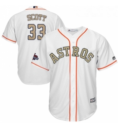 Youth Majestic Houston Astros 33 Mike Scott Authentic White 2018 Gold Program Cool Base MLB Jersey