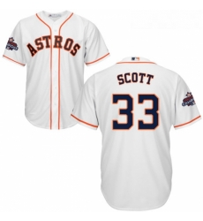 Youth Majestic Houston Astros 33 Mike Scott Authentic White Home 2017 World Series Champions Cool Base MLB Jersey