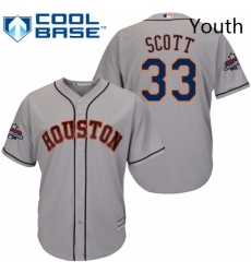Youth Majestic Houston Astros 33 Mike Scott Replica Grey Road 2017 World Series Champions Cool Base MLB Jersey