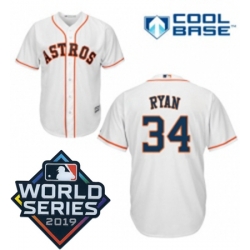 Youth Majestic Houston Astros 34 Nolan Ryan White Home Cool Base Sitched 2019 World Series Patch Jersey
