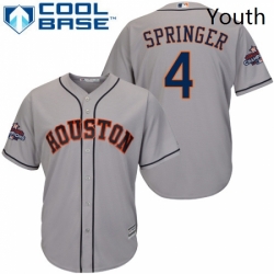 Youth Majestic Houston Astros 4 George Springer Authentic Grey Road 2017 World Series Champions Cool Base MLB Jersey