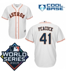 Youth Majestic Houston Astros 41 Brad Peacock White Home Cool Base Sitched 2019 World Series Patch jersey