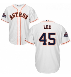 Youth Majestic Houston Astros 45 Carlos Lee Replica White Home 2017 World Series Champions Cool Base MLB Jersey