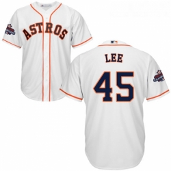 Youth Majestic Houston Astros 45 Carlos Lee Replica White Home 2017 World Series Champions Cool Base MLB Jersey