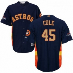 Youth Majestic Houston Astros 45 Gerrit Cole Authentic Navy Blue Alternate 2018 Gold Program Cool Base MLB Jersey 