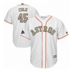Youth Majestic Houston Astros 45 Gerrit Cole Authentic White 2018 Gold Program Cool Base MLB Jersey 