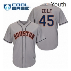 Youth Majestic Houston Astros 45 Gerrit Cole Replica Grey Road Cool Base MLB Jersey 