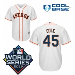 Youth Majestic Houston Astros 45 Gerrit Cole White Home Cool Base Sitched 2019 World Series Patch jersey