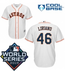 Youth Majestic Houston Astros 46 Francisco Liriano White Home Cool Base Sitched 2019 World Series Patch jersey