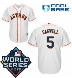 Youth Majestic Houston Astros 5 Jeff Bagwell White Home Cool Base Sitched 2019 World Series Patch Jersey