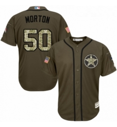 Youth Majestic Houston Astros 50 Charlie Morton Authentic Green Salute to Service MLB Jersey 