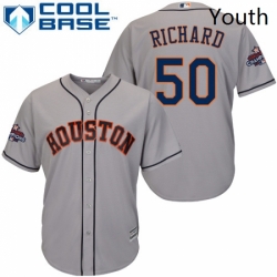 Youth Majestic Houston Astros 50 JR Richard Authentic Grey Road 2017 World Series Champions Cool Base MLB Jersey