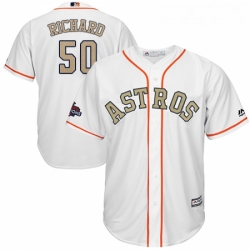 Youth Majestic Houston Astros 50 JR Richard Authentic White 2018 Gold Program Cool Base MLB Jersey