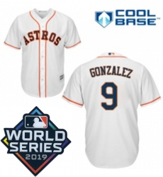Youth Majestic Houston Astros 9 Marwin Gonzalez White Home Cool Base Sitched 2019 World Series Patch jersey