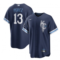Men Kansas City Royals 13 Salvador Perez 2022 Navy City Connect Cool Base Stitched jersey