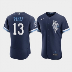 Men Kansas City Royals 13 Salvador Perez 2022 Navy City Connect Flex Base Stitched MLB Jerse