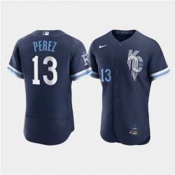 Men Kansas City Royals 13 Salvador Perez 2022 Navy City Connect Flex Base Stitched MLB jersey