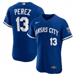 Men Kansas City Royals 13 Salvador Perez Blue Flex Base Stitched Jersey