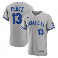 Men Kansas City Royals 13 Salvador Perez Grey Flex Base Stitched Jersey
