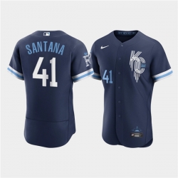 Men Kansas City Royals 41 Carlos Santana 2022 Navy City Connect Flex Base Stitched MLB jersey