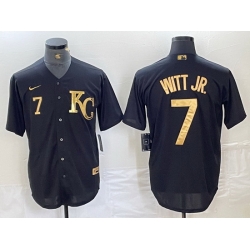 Men Kansas City Royals 7 Bobby Witt Jr  Black Cool Base Stitched Jersey 4