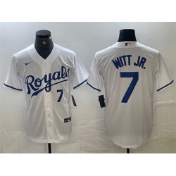 Men Kansas City Royals 7 Bobby Witt Jr  White With Patch Cool Base Stitched Baseball Jersey