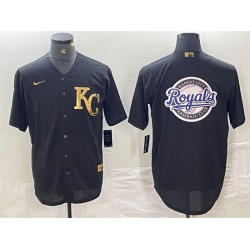 Men Kansas City Royals Black Team Big Logo Cool Base Stitched Jersey 1