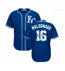Mens Kansas City Royals 16 Martin Maldonado Blue Authentic Blue Team Logo Fashion Cool Base Baseball Jersey 