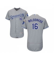 Mens Kansas City Royals 16 Martin Maldonado Grey Road Flex Base Authentic Collection Baseball Jersey