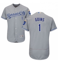 Mens Majestic Kansas City Royals 1 Ryan Goins Grey Road Flex Base Authentic Collection MLB Jersey
