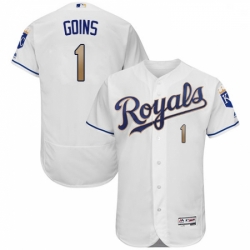 Mens Majestic Kansas City Royals 1 Ryan Goins White Flexbase Authentic Collection MLB Jersey