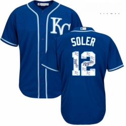 Mens Majestic Kansas City Royals 12 Jorge Soler Blue Authentic Blue Team Logo Fashion Cool Base MLB Jersey