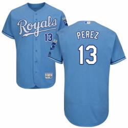 Mens Majestic Kansas City Royals 13 Salvador Perez Light Blue Alternate Flex Base Authentic Collection MLB Jersey