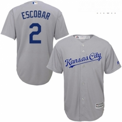 Mens Majestic Kansas City Royals 2 Alcides Escobar Replica Grey Road Cool Base MLB Jersey