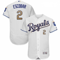 Mens Majestic Kansas City Royals 2 Alcides Escobar White Home Flex Base Authentic MLB Jersey