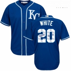 Mens Majestic Kansas City Royals 20 Frank White Authentic Blue Team Logo Fashion Cool Base MLB Jersey