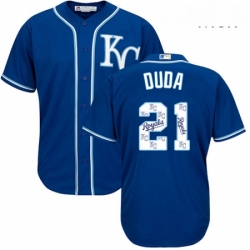 Mens Majestic Kansas City Royals 21 Lucas Duda Blue Authentic Blue Team Logo Fashion Cool Base MLB Jersey 