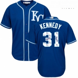 Mens Majestic Kansas City Royals 31 Ian Kennedy Authentic Blue Team Logo Fashion Cool Base MLB Jersey