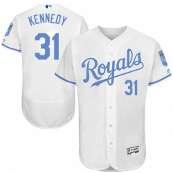 Mens Majestic Kansas City Royals 31 Ian Kennedy Authentic White 2016 Fathers Day Fashion Flex Base MLB Jersey