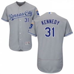 Mens Majestic Kansas City Royals 31 Ian Kennedy Grey Road Flex Base Authentic Collection MLB Jersey
