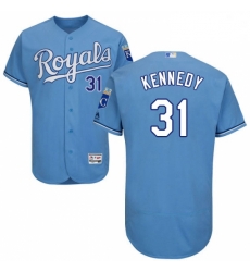 Mens Majestic Kansas City Royals 31 Ian Kennedy Light Blue Alternate Flex Base Collection 2018 World Series Jersey 