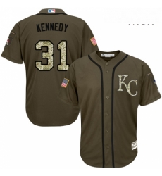 Mens Majestic Kansas City Royals 31 Ian Kennedy Replica Green Salute to Service MLB Jersey