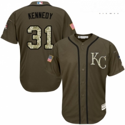 Mens Majestic Kansas City Royals 31 Ian Kennedy Replica Green Salute to Service MLB Jersey
